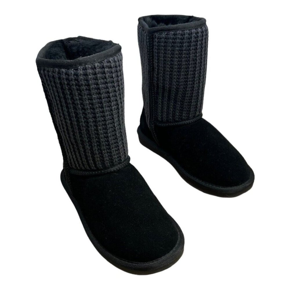 Minnetonka Chunky Sweater Knit Sheepskin Leather & Wool Women's Boots Black sz.6